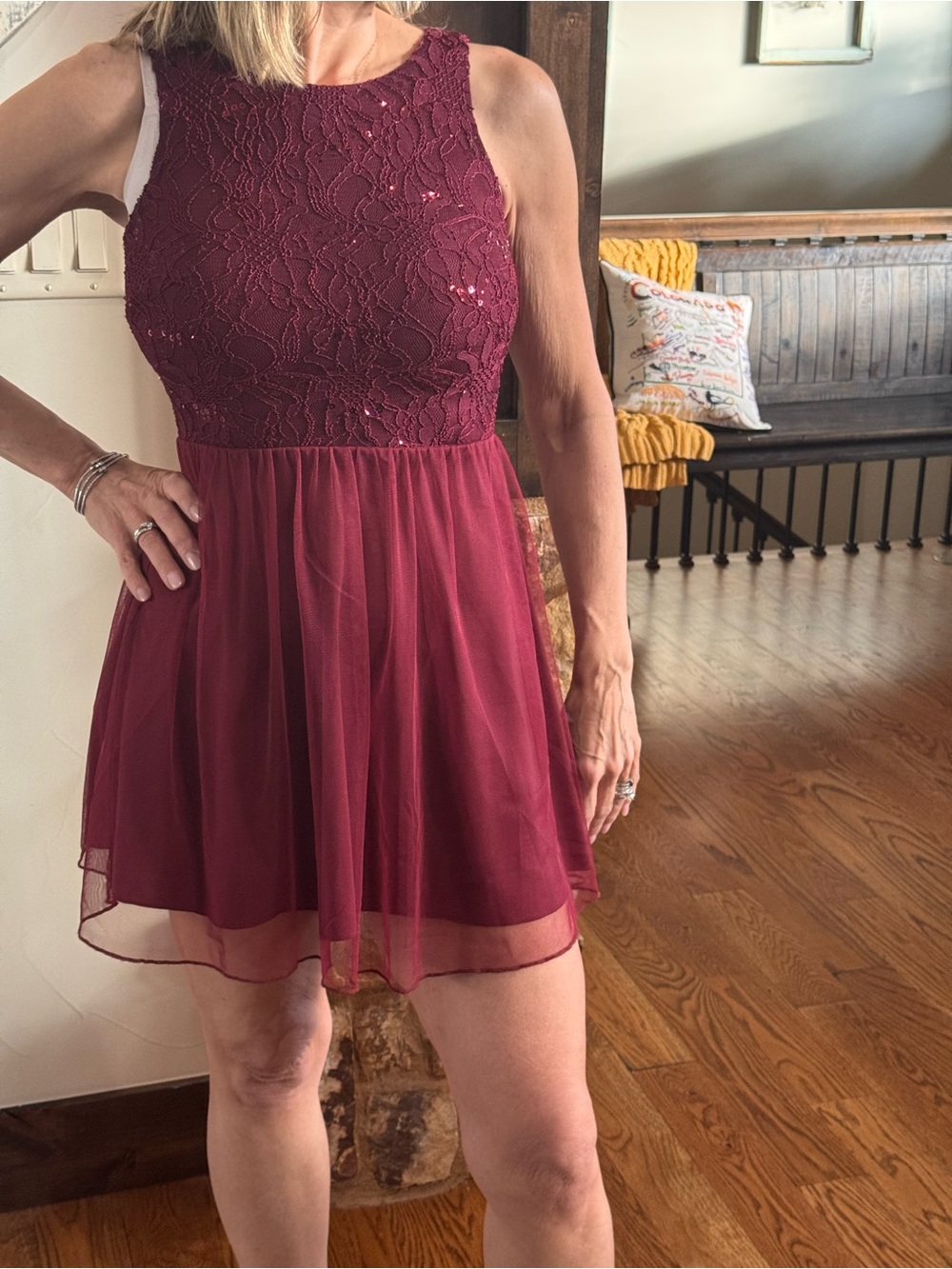 Speechless Burgundy Lace & Chiffon Mini Dress